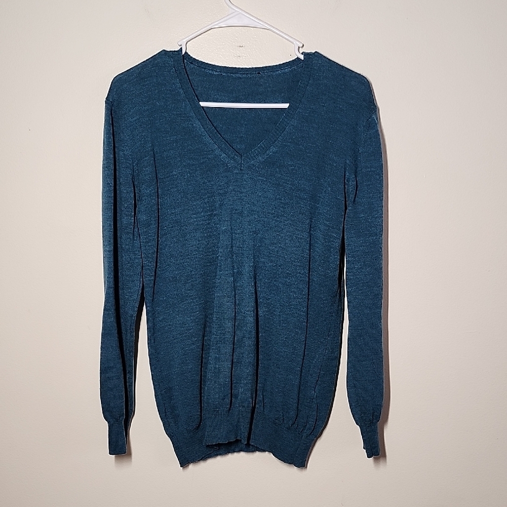 Banana Republic Teal Wool V-Neck Sweater Womens Medium.